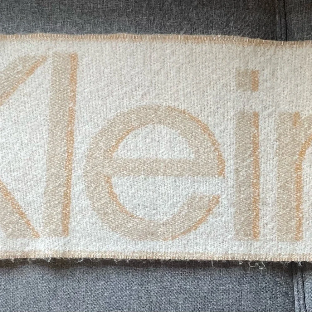 Calvin Klein Beige and Cream Logo Scarf